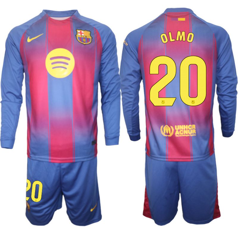 Men 2025-2026 Club Barcelona home blue Long sleeves #20 Soccer Jersey->barcelona jersey->Soccer Club Jersey